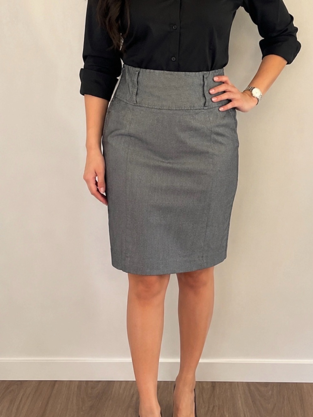 Tracy Evans Limited Gray Herringbone Pencil Skirt Women’s sz 7 Office Stretch